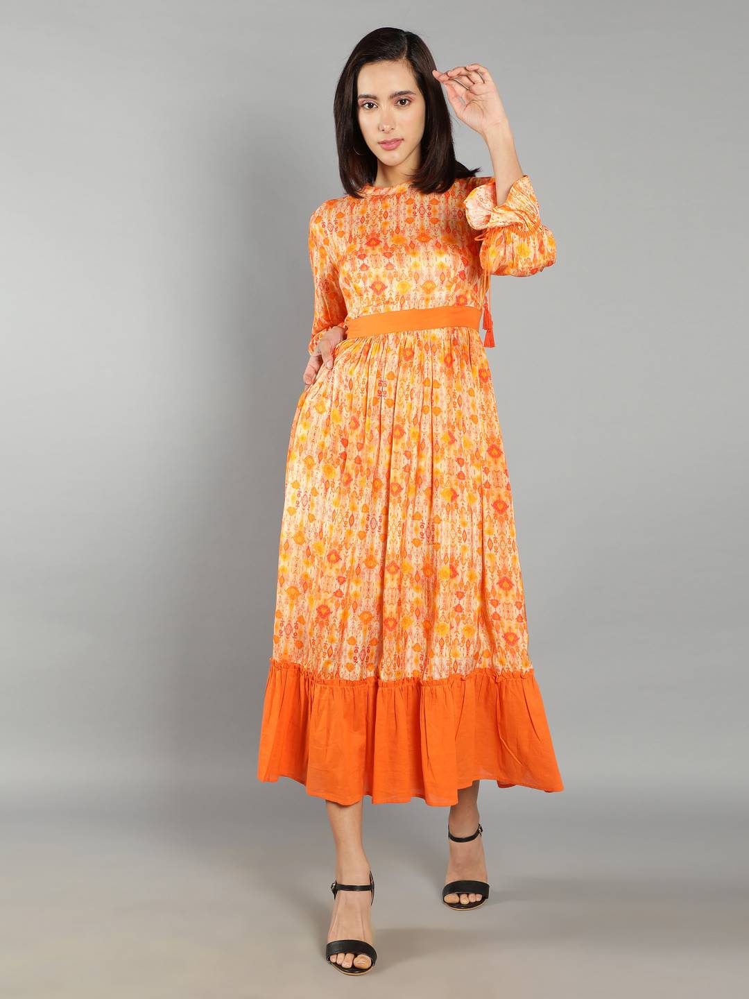 Women Sunset Orange and Yellow A-Line Dress