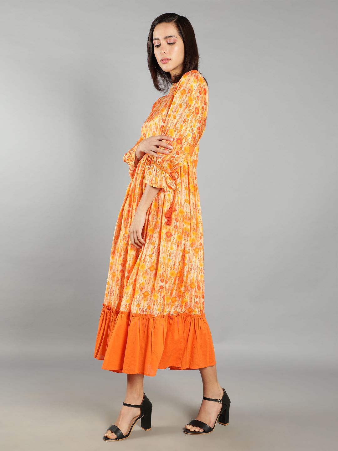 Women Sunset Orange and Yellow A-Line Dress