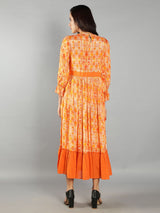 Women Sunset Orange and Yellow A-Line Dress