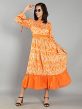 Women Sunset Orange and Yellow A-Line Dress