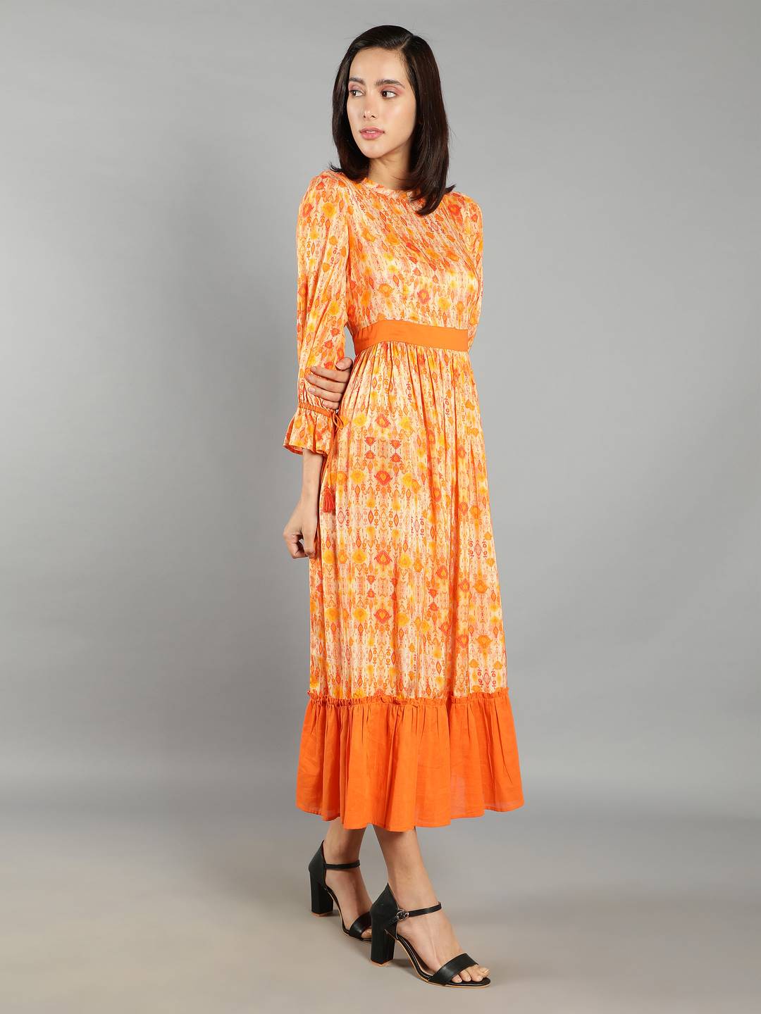 Women Sunset Orange and Yellow A-Line Dress