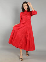 Women Solid Red A-Line Dress