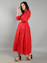 Women Solid Red A-Line Dress