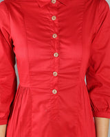 Women Solid Red A-Line Dress