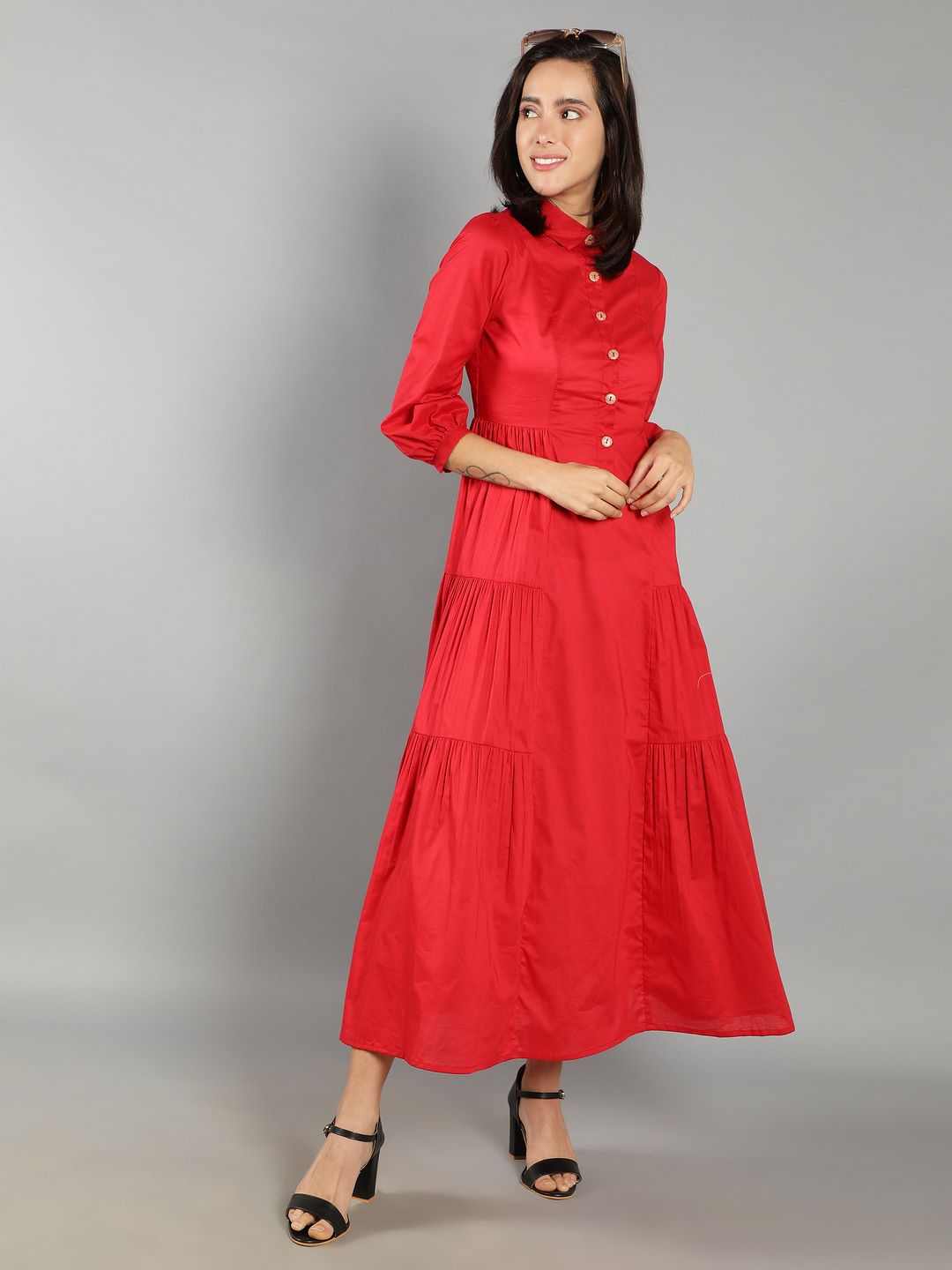 Women Solid Red A-Line Dress