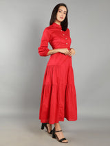 Women Solid Red A-Line Dress