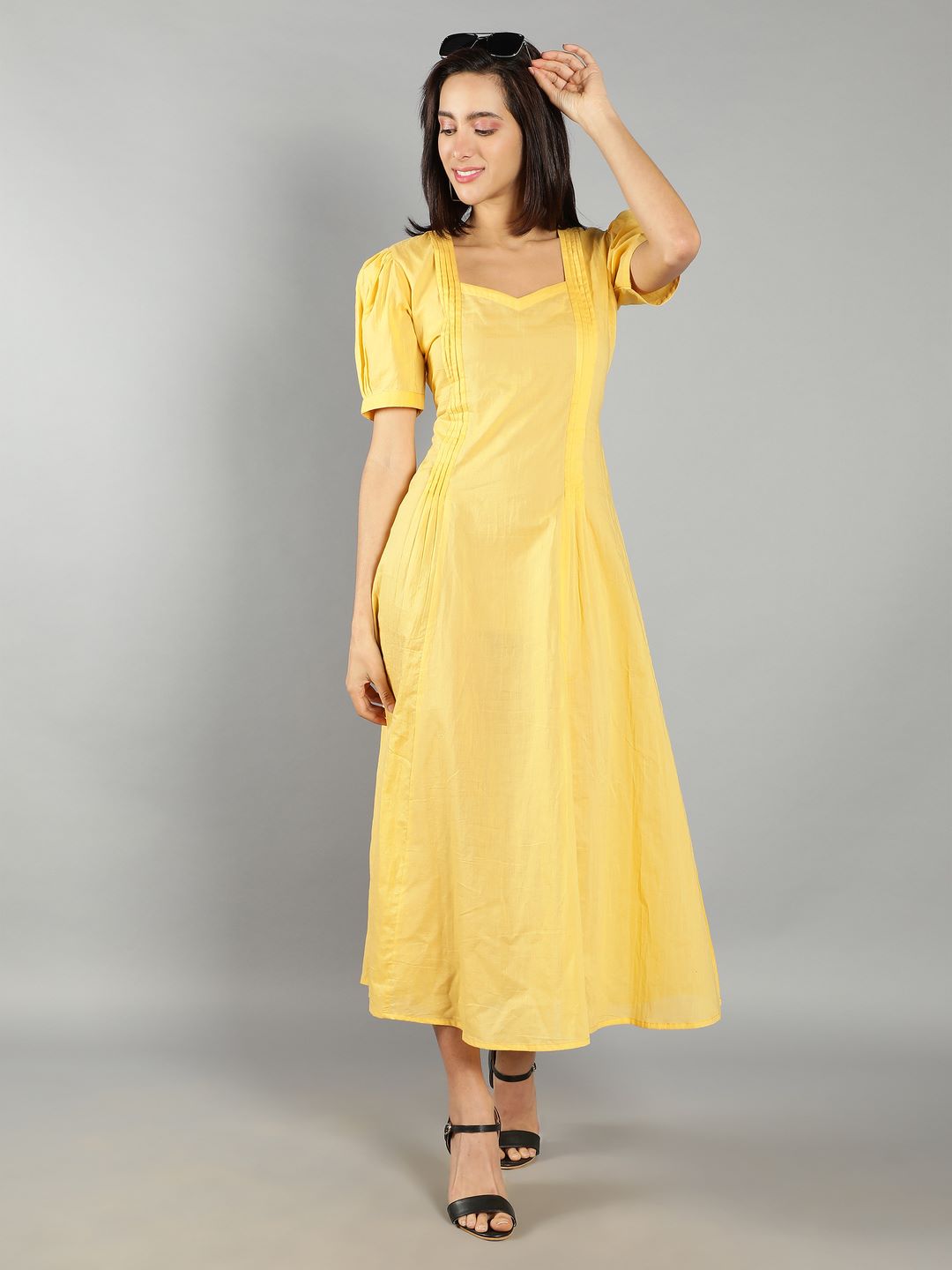 Women Bright Yellow A-Line Dress