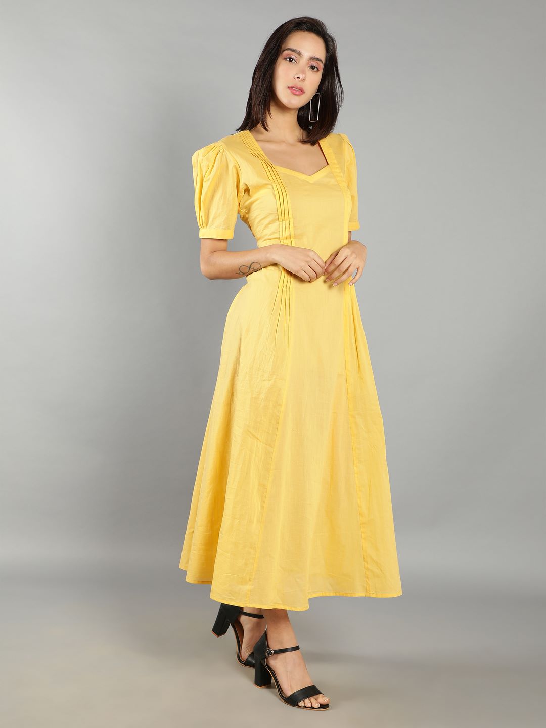 Women Bright Yellow A-Line Dress