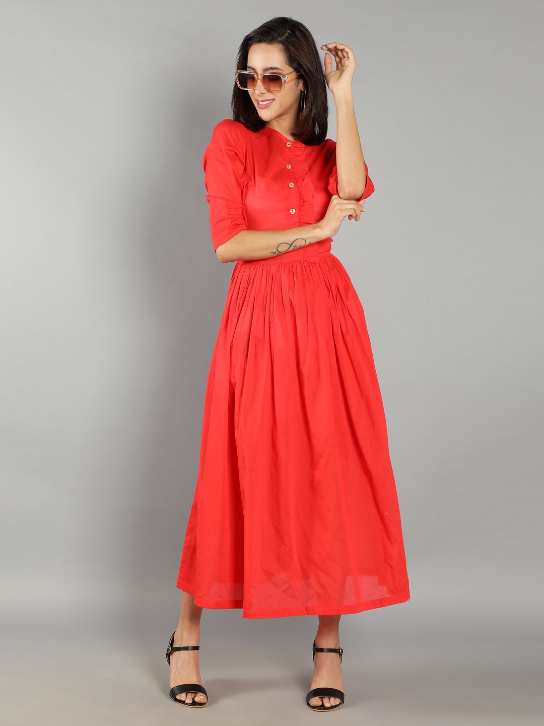 Women Cherry Red A-Line Dress