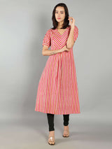 Women Pink and Yellow Stripes A-Line Dress