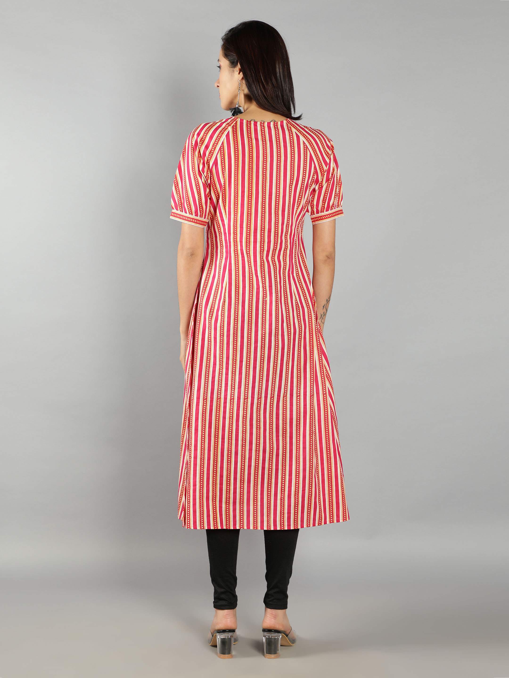 Women Pink and Yellow Stripes A-Line Dress