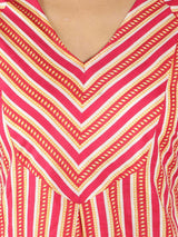 Women Pink and Yellow Stripes A-Line Dress