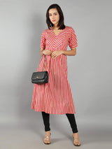 Women Pink and Yellow Stripes A-Line Dress