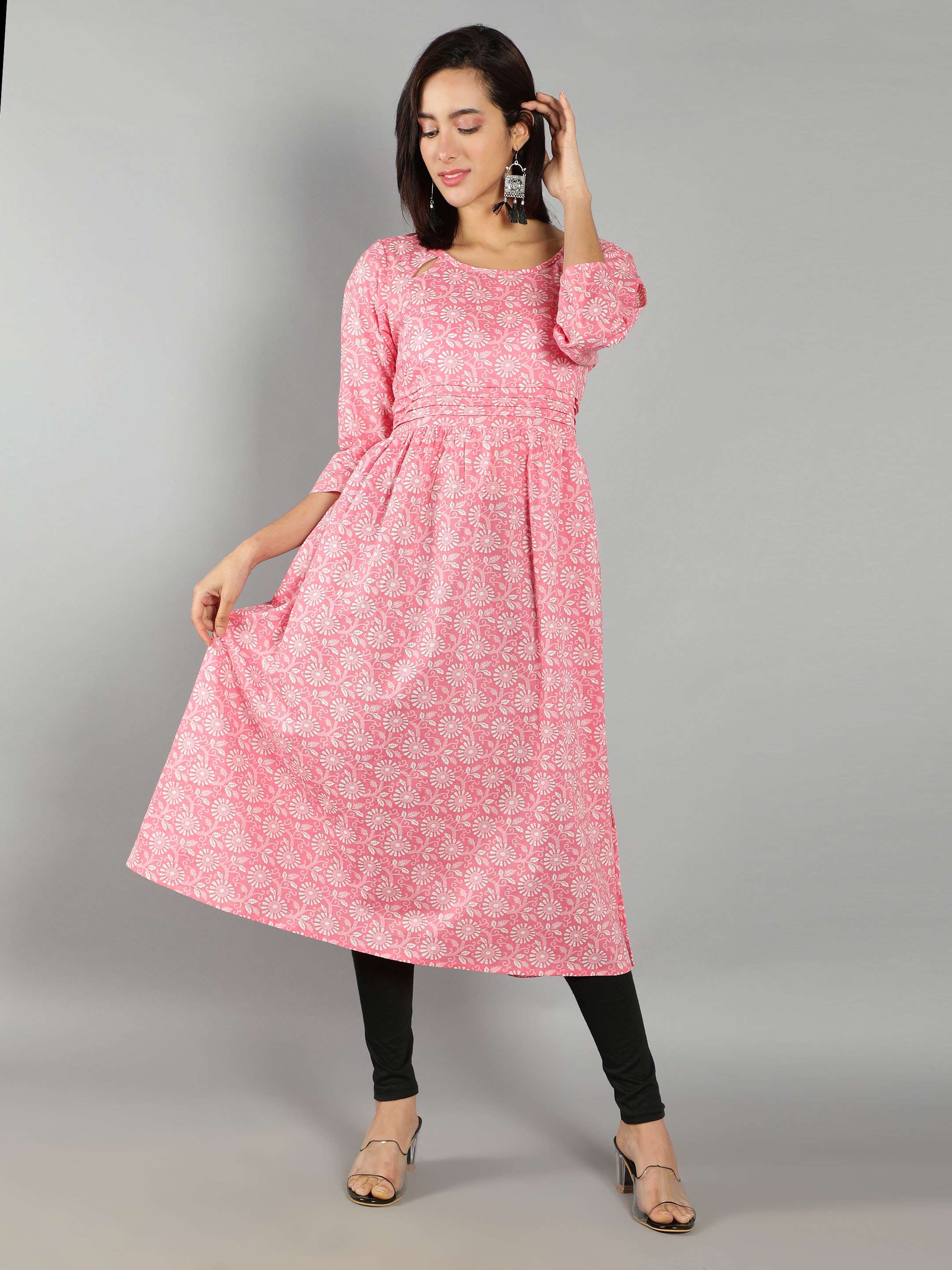 Women Petal Pink Fit and Flare Dress