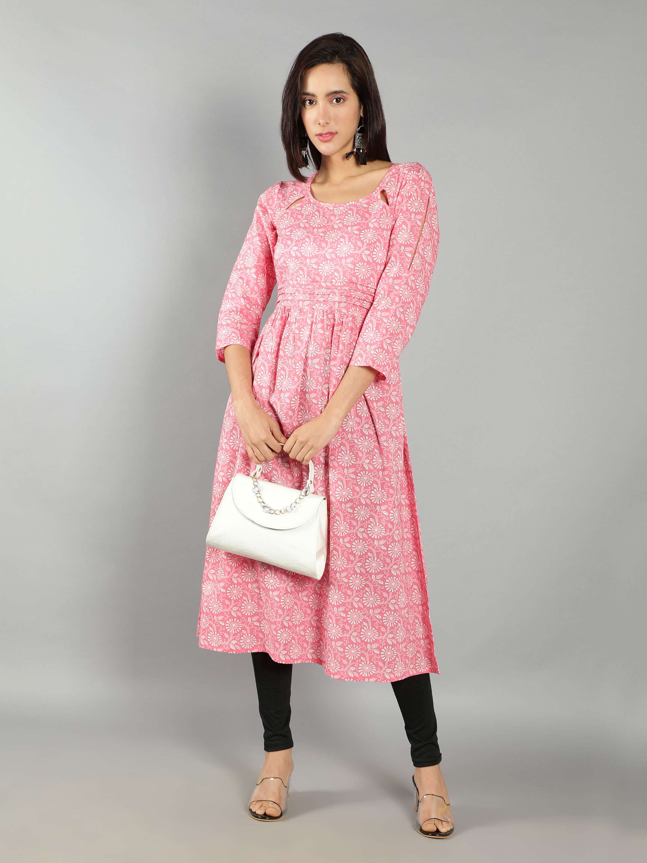 Women Petal Pink Fit and Flare Dress