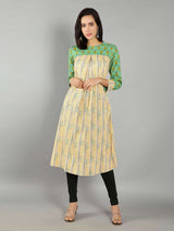 Women Mint Green and Pastel Yellow A-Line Dress