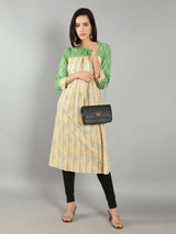 Women Mint Green and Pastel Yellow A-Line Dress