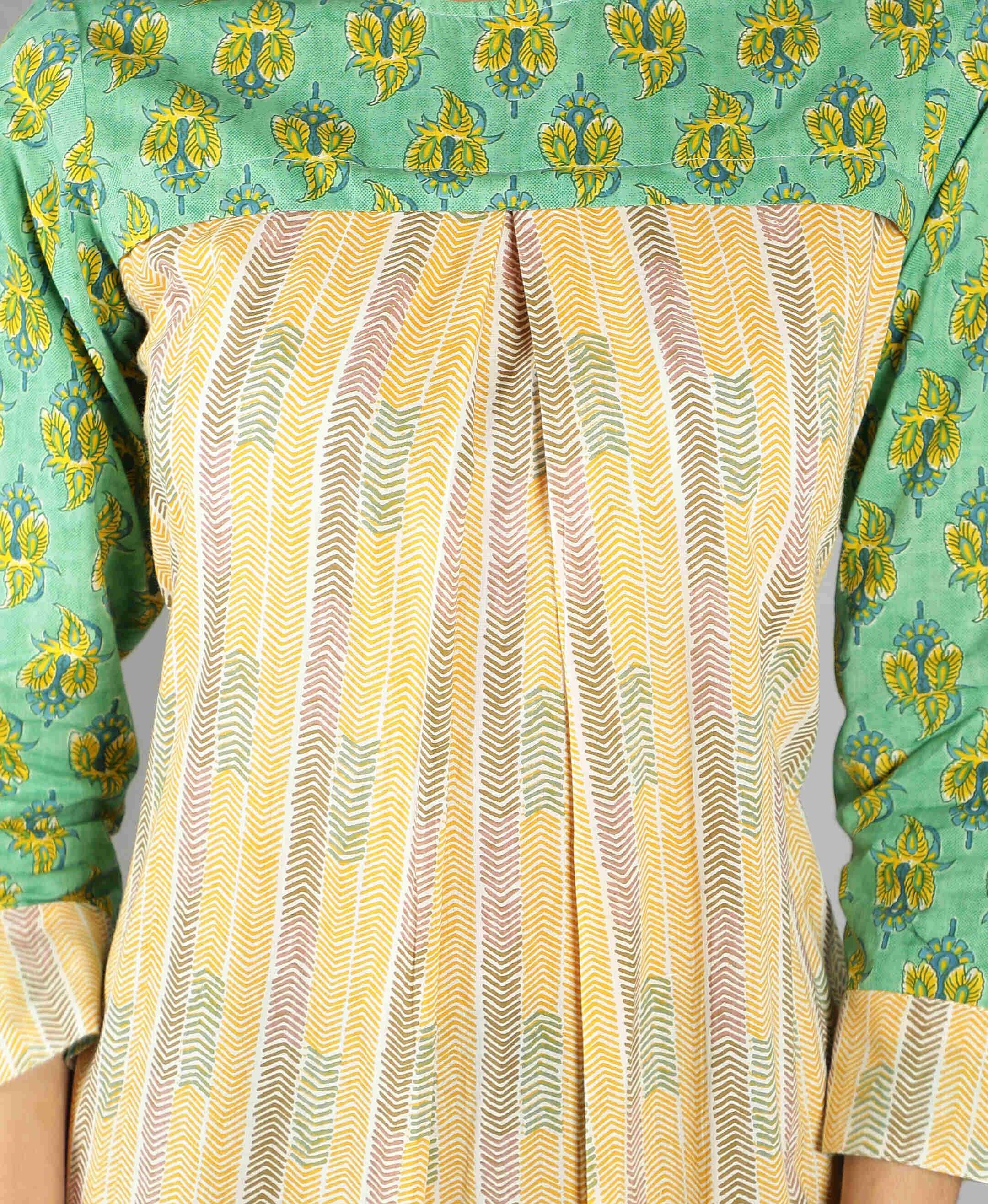 Women Mint Green and Pastel Yellow A-Line Dress