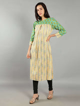 Women Mint Green and Pastel Yellow A-Line Dress