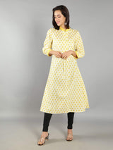 Women White, Yellow A-Line Dress