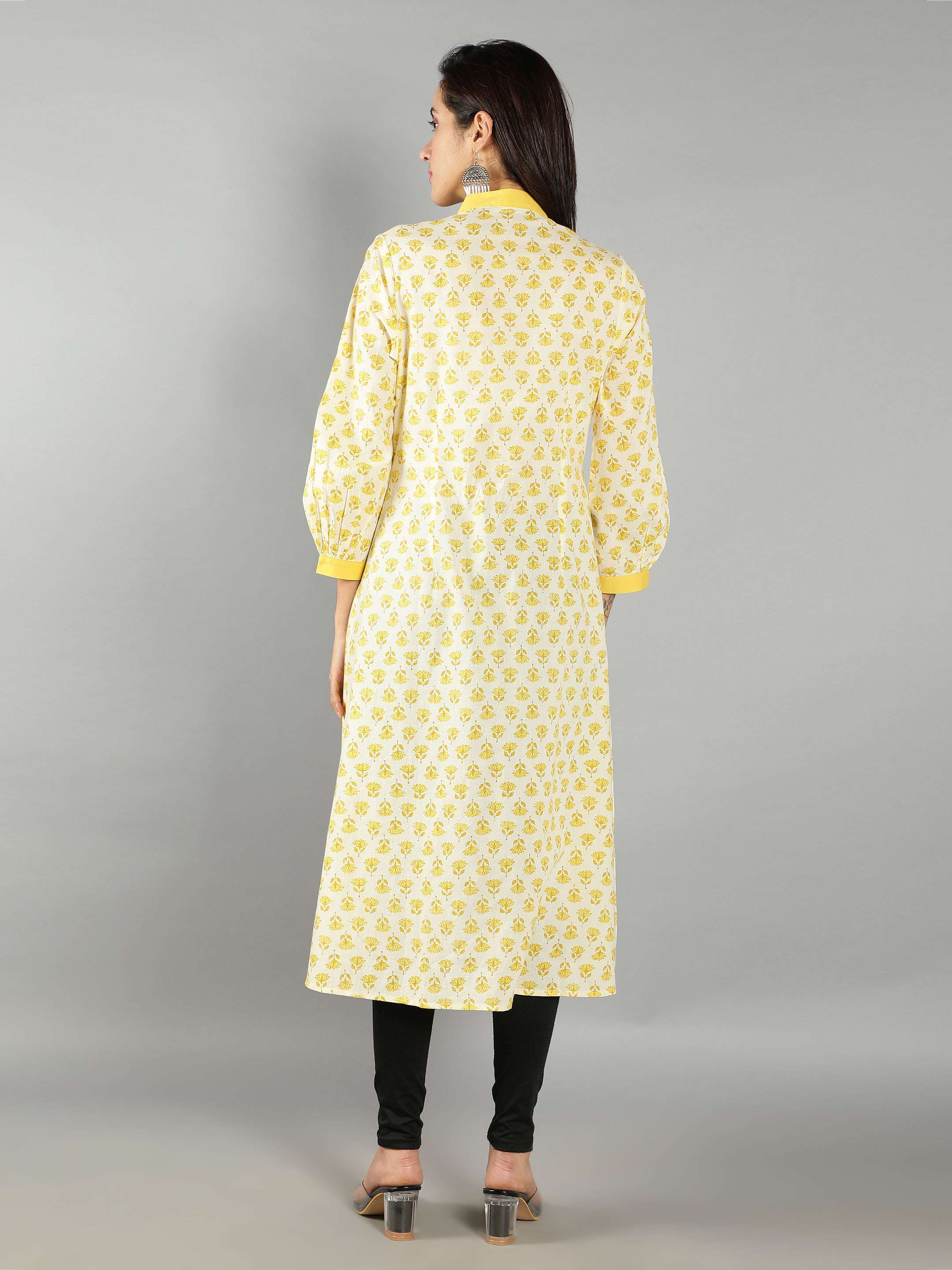 Women White, Yellow A-Line Dress