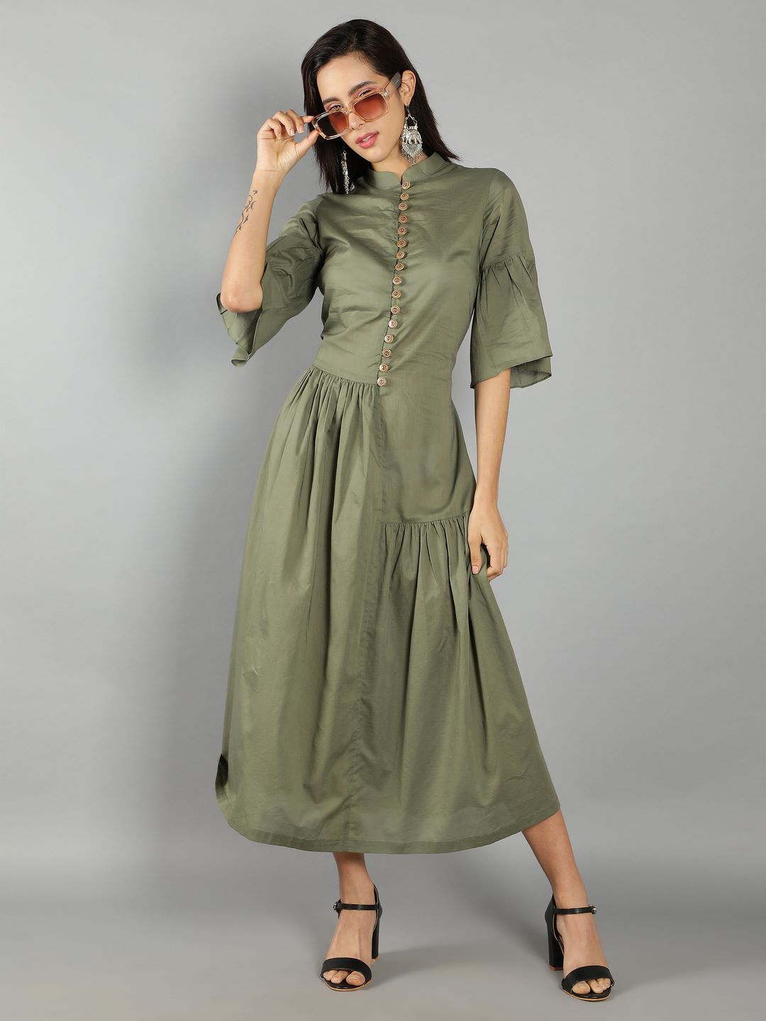 Women Green Fit and Flare Dress