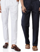 Men White & Navy Blue Cotton Pack Of 2 Solid Combo Pajama