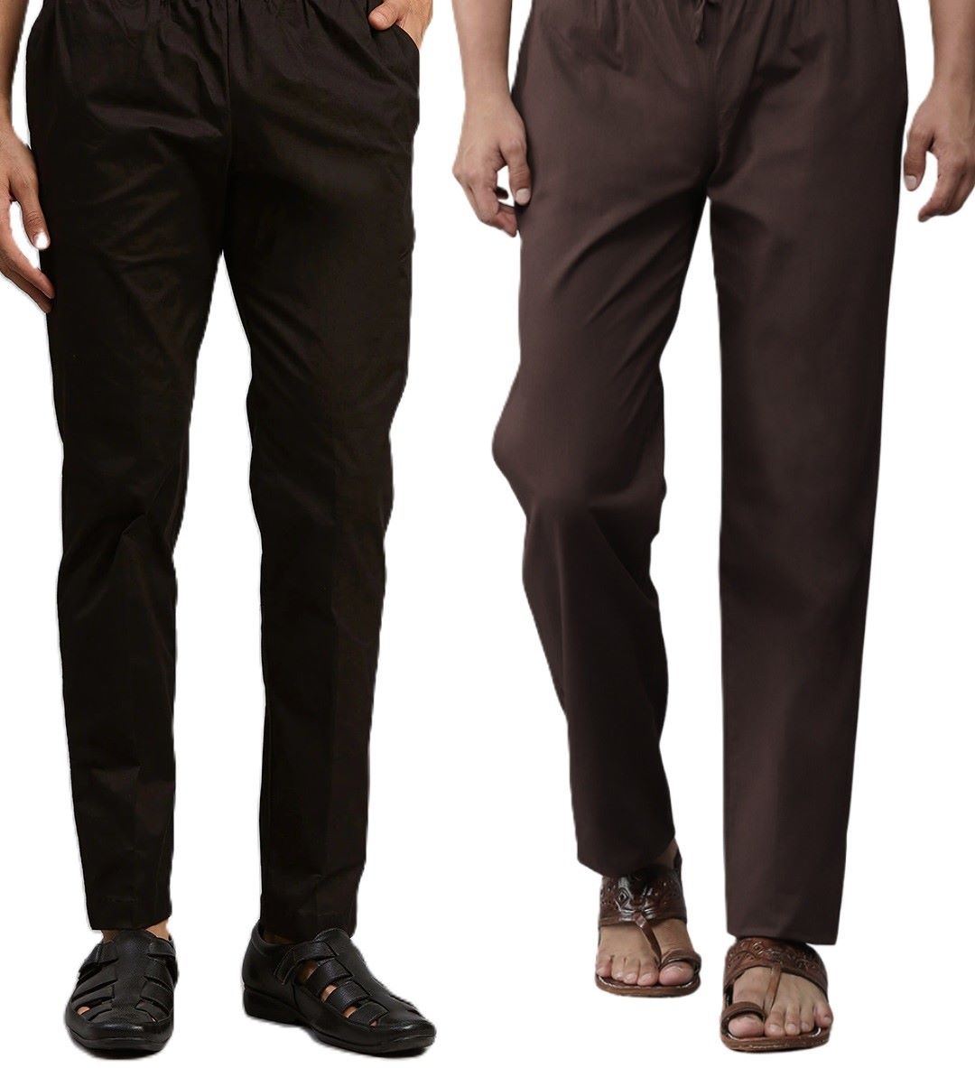 Men Black & Coffee Cotton Pack Of 2 Solid Combo Pajama