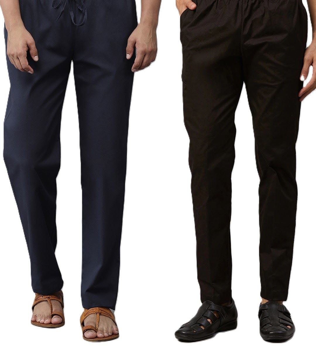 Men Black & Navy Blue Cotton Pack Of 2 Solid Combo Pajama