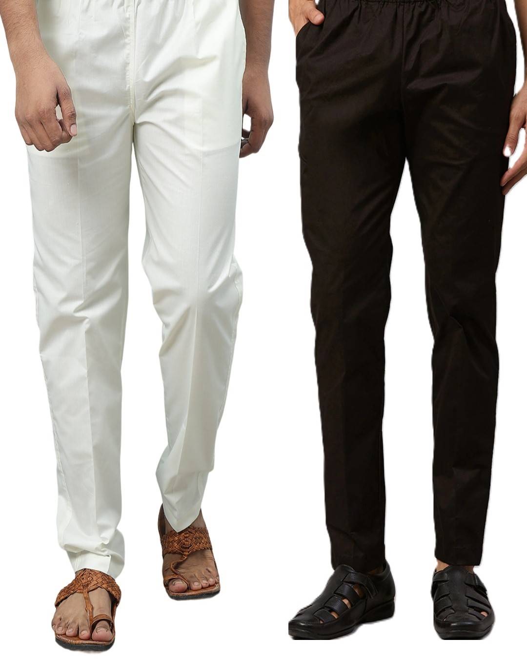 Men Black & Cream Cotton Pack Of 2 Solid Combo Pajama