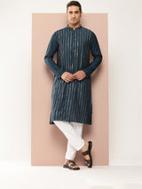 Men Black And Gold Chanderi Silk Sequins Kurta