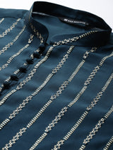 Men Black And Gold Chanderi Silk Sequins Kurta