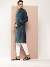 Men Black And Gold Chanderi Silk Sequins Kurta