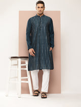 Men Black And Gold Chanderi Silk Sequins Kurta
