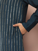 Men Black And Gold Chanderi Silk Sequins Kurta