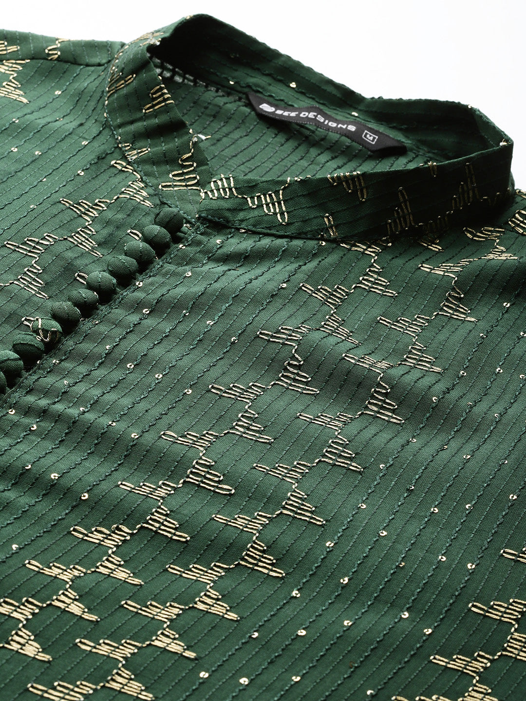 Men Green Embroidered Thread Work Sequin Chanderi Silk Straight Kurta