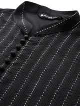 Men Black Thread Worked Pure Cotton Straight Kurta