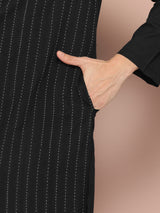 Men Black Thread Worked Pure Cotton Straight Kurta