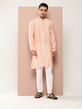 Men Light Pink Sequins Embroidered Pure Chanderi Silk Straight Kurta