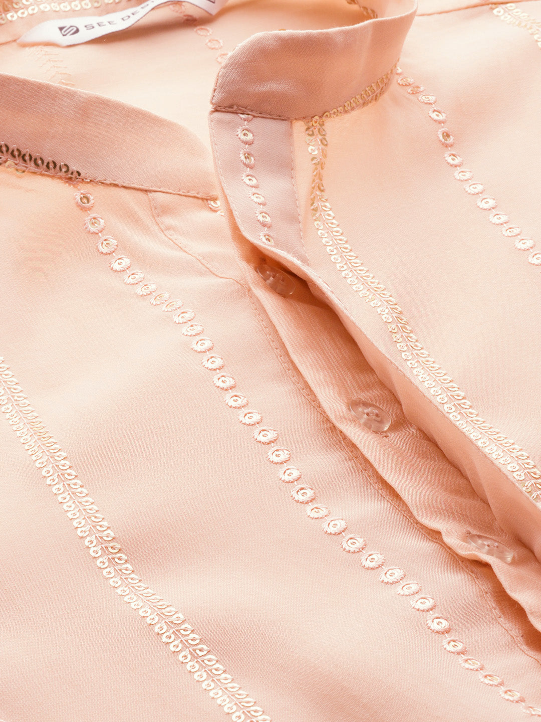 Men Light Pink Sequins Embroidered Pure Chanderi Silk Straight Kurta