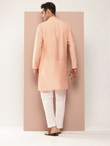 Men Light Pink Sequins Embroidered Pure Chanderi Silk Straight Kurta