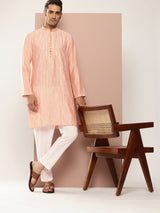 Men Light Pink Sequins Embroidered Pure Chanderi Silk Straight Kurta