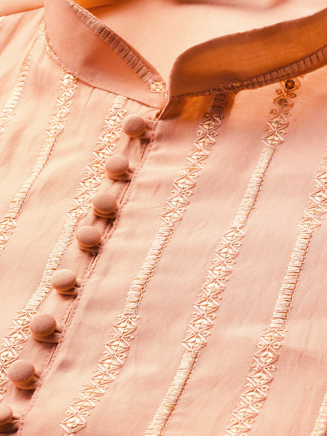 Men Light Pink Sequins Embroidered Pure Chanderi Silk Straight Kurta
