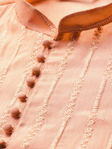 Men Light Pink Sequins Embroidered Pure Chanderi Silk Straight Kurta