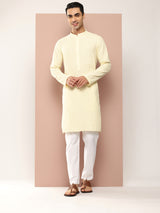 Men Cream Embroidered Chikankari Rayon Straight Kurta