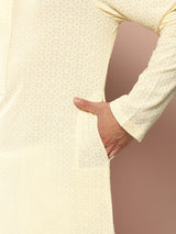 Men Cream Embroidered Chikankari Rayon Straight Kurta