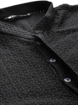 Men Black Embroidered Chikankari Rayon Straight Kurta
