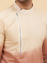 Men White And Brown Ombre Dyed Pure Cotton Kurta With White pyjama