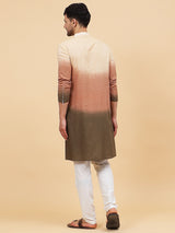 Men White And Brown Ombre Dyed Pure Cotton Kurta With White pyjama