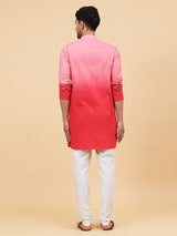 Men Pink And Orange Ombre Dyed Pure Cotton Kurta With White pyjama